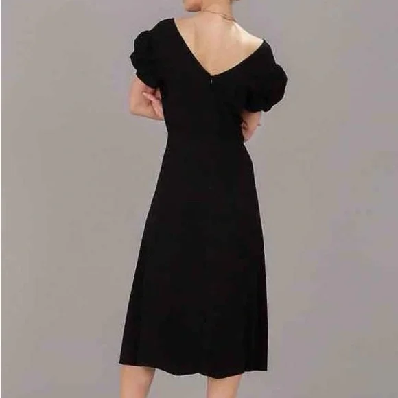 Saloni Sz 8 Margot Puff Sleeve Midi Fit & Flare Black Dress - Picture 2 of 16